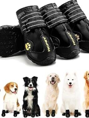 Black Reflective Dog Boots — Weatherproof Paw Protectors